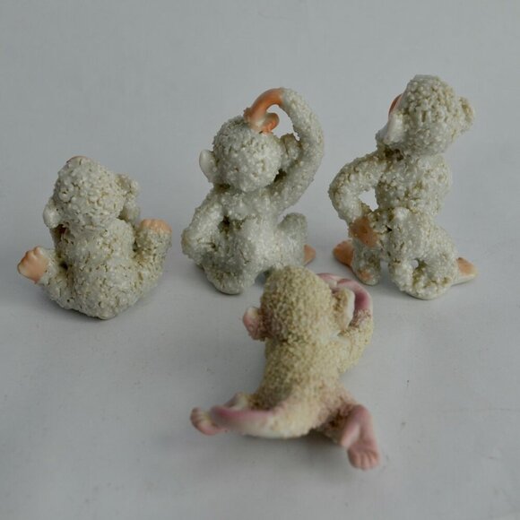 Vintage Sugared Monkeys White Porcelain Set of 4 Japan - Picture 4 of 6